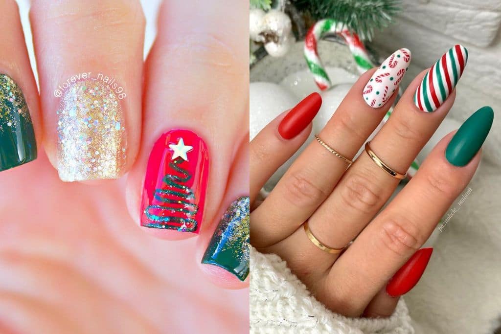 Red And Green Christmas nails