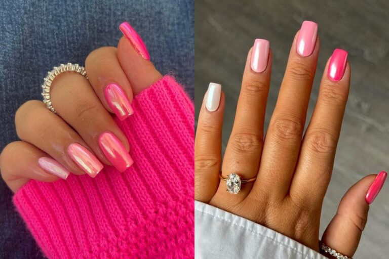 Best light and hot pink chrome nails