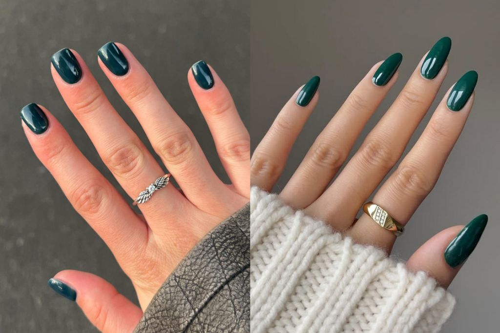 Dark green nails cute emerald forest nail art designs
